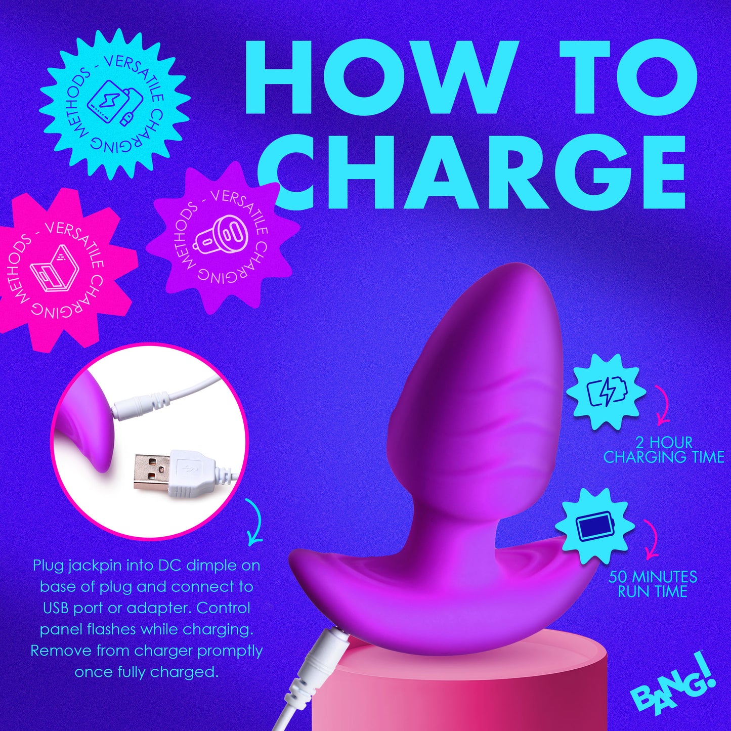 Rotating and Vibrating Silicone Butt Plug - Purple