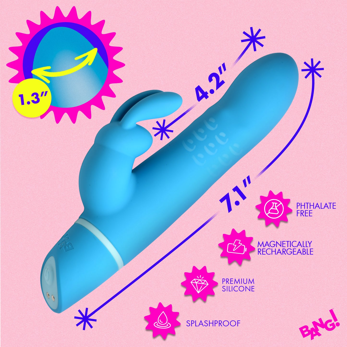 Rotating Beads Silicone Rabbit Vibrator- Blue