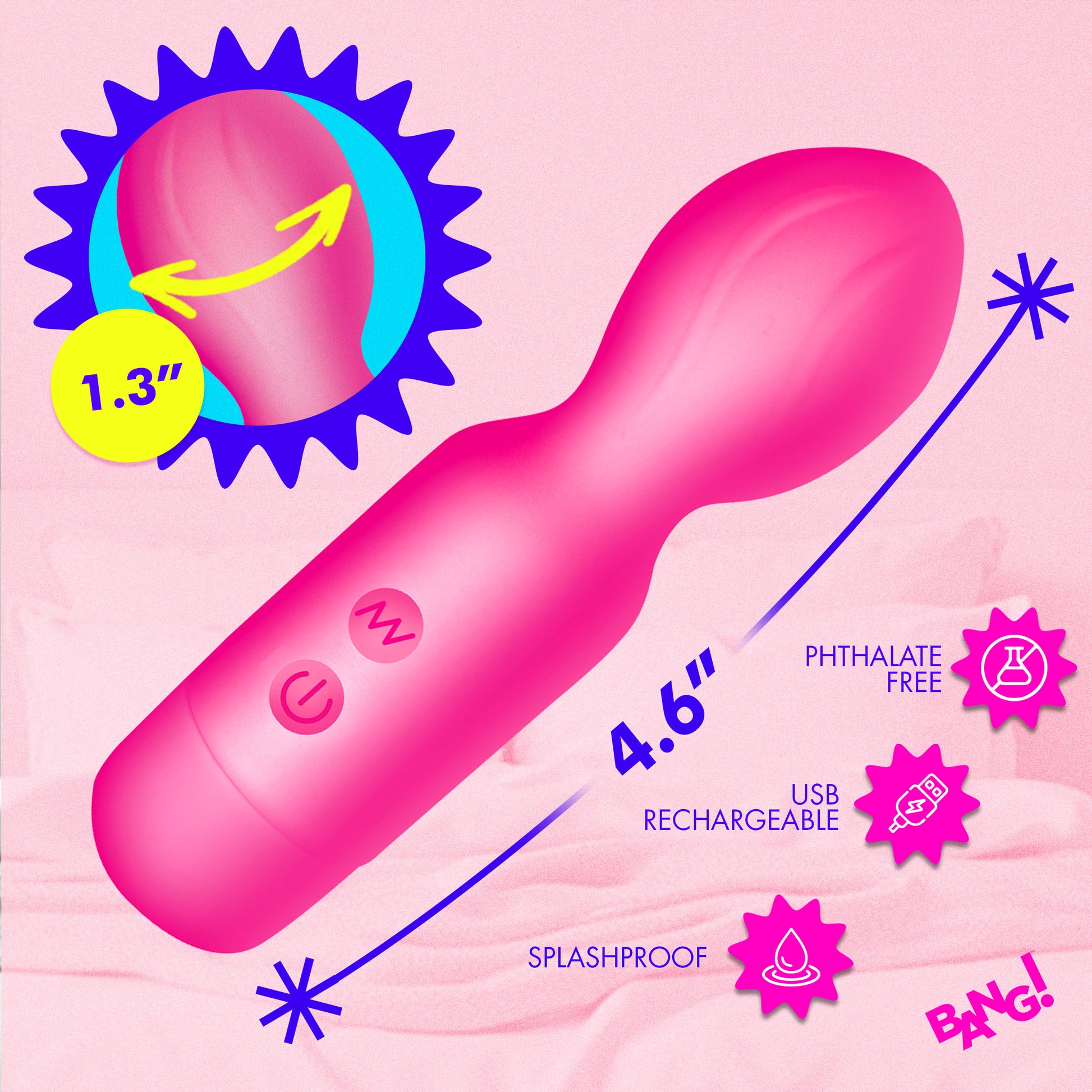 18X Vibrating Silicone Mini Wand - PInk