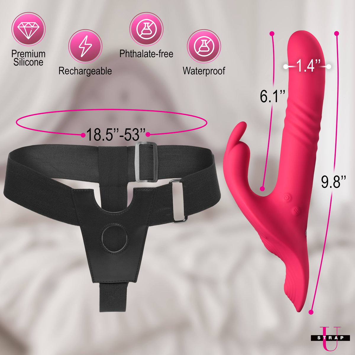Thrusting & Vibrating Rabbit Strap-On w/ Harness