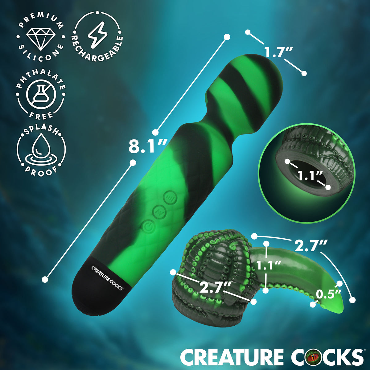 Octo Wand Silicone Vibrating Wand + Attachment