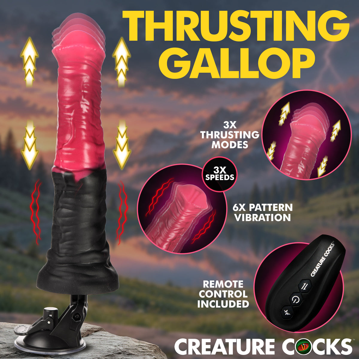 Thrusting Gallop Thrusting & Vibrating Silicone Dildo